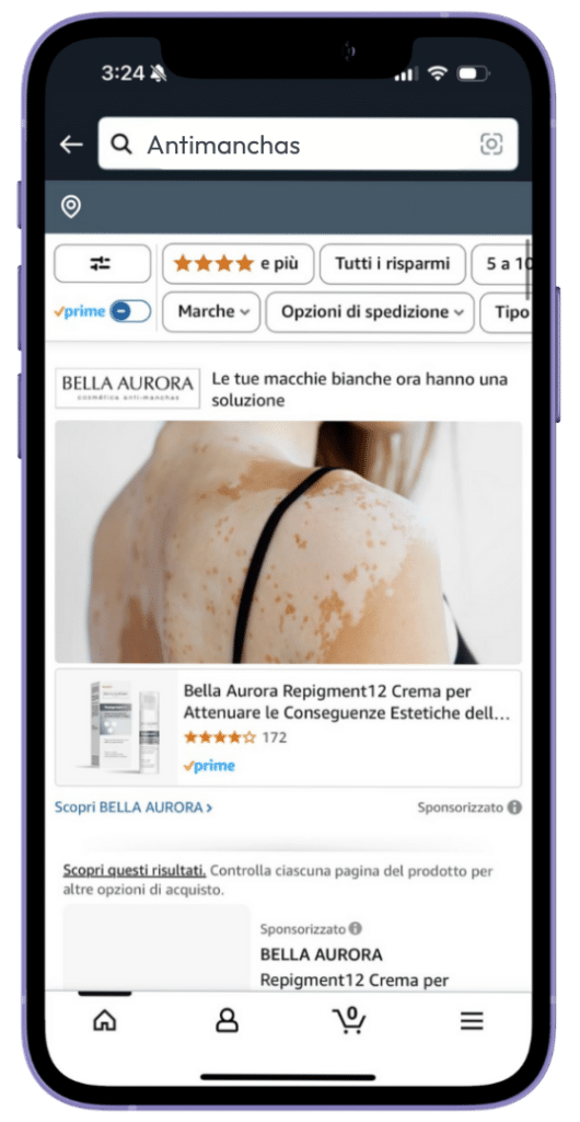 Bella aurora publicidad amazon